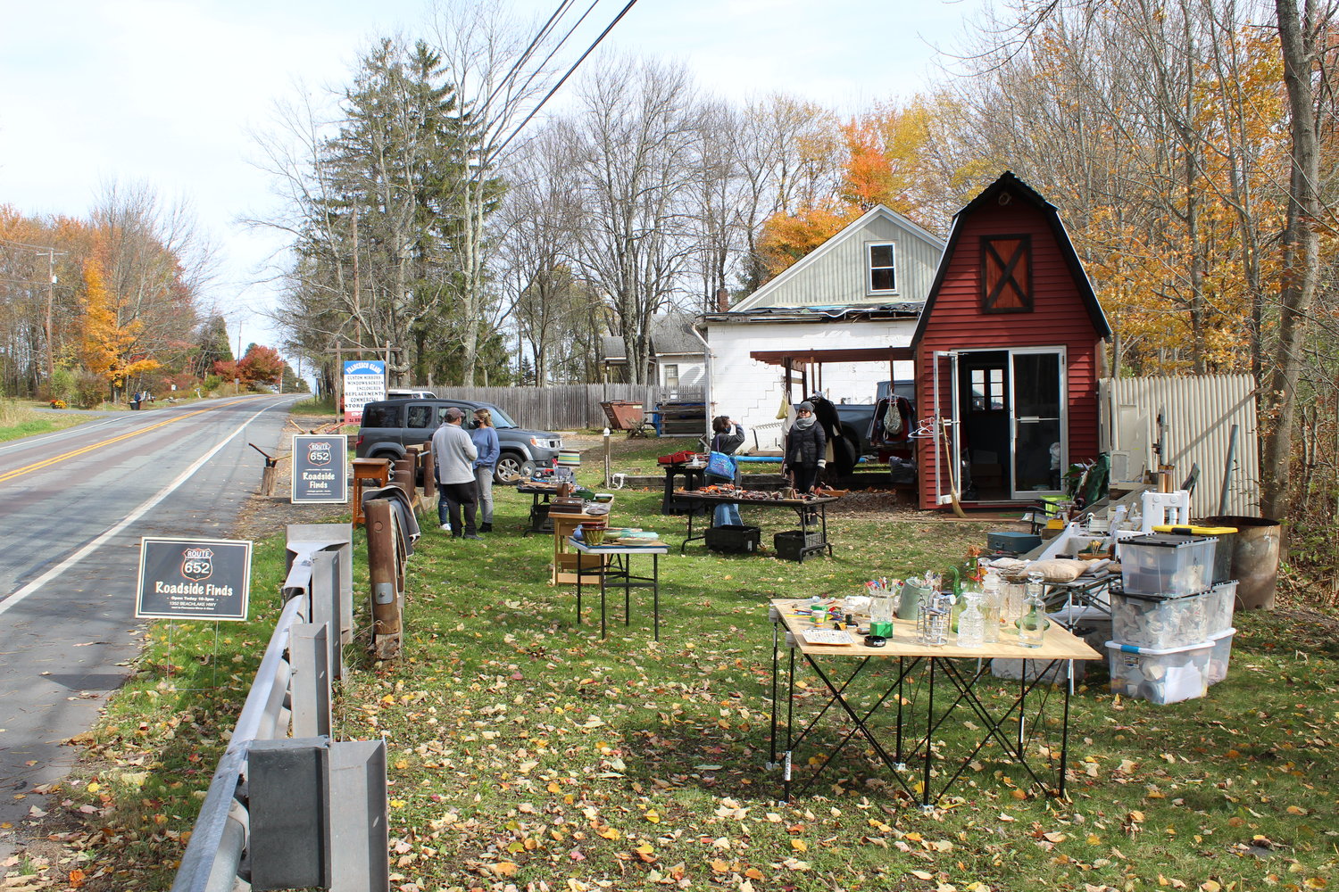 A recent Sunday at Route 652 Roadside Finds. The pop-up shop in Beach Lake, PA sells items from tools to vintage clothing—including coats!